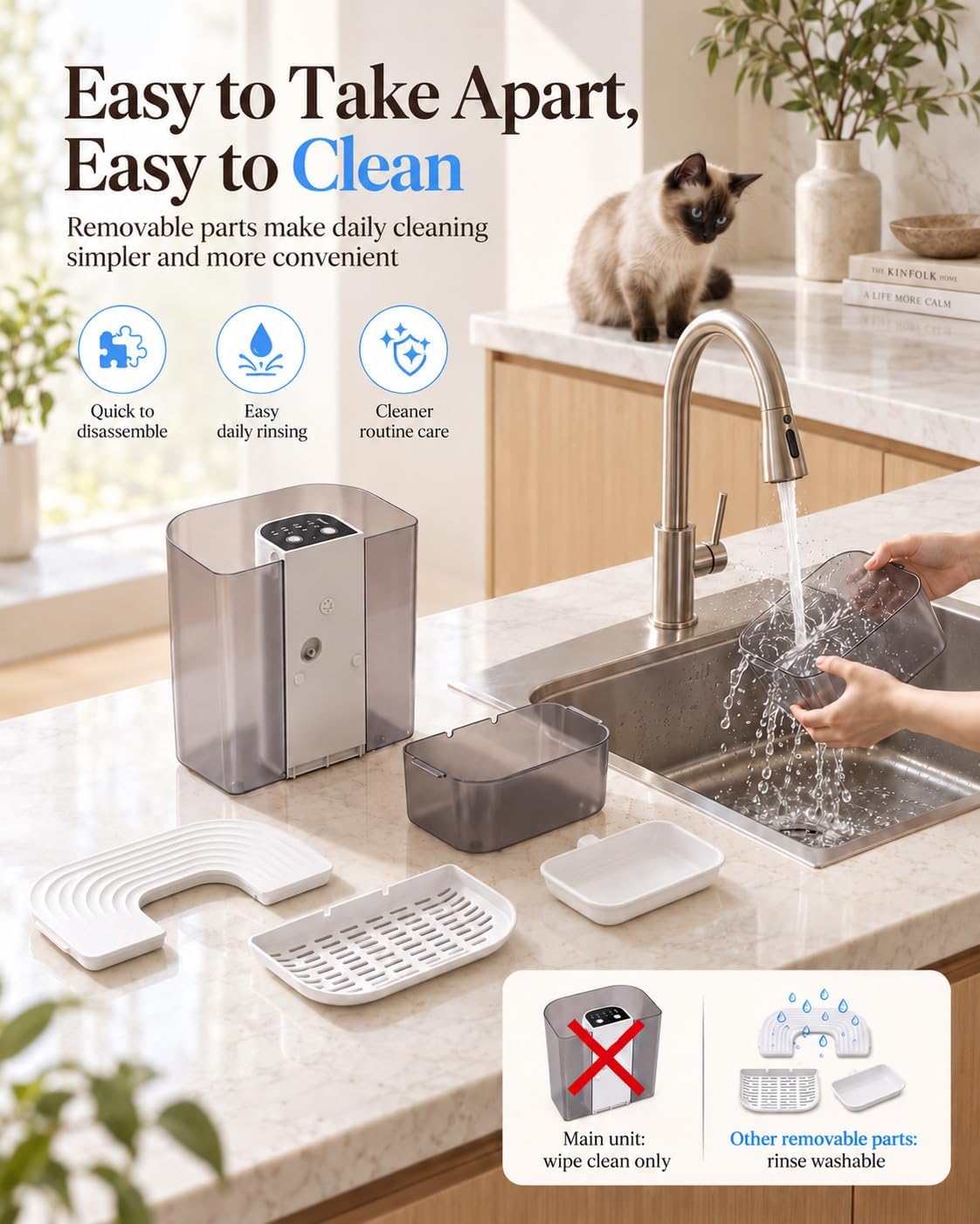 Fuente de agua para gatos, separación de agua fresca y usada, no ne...