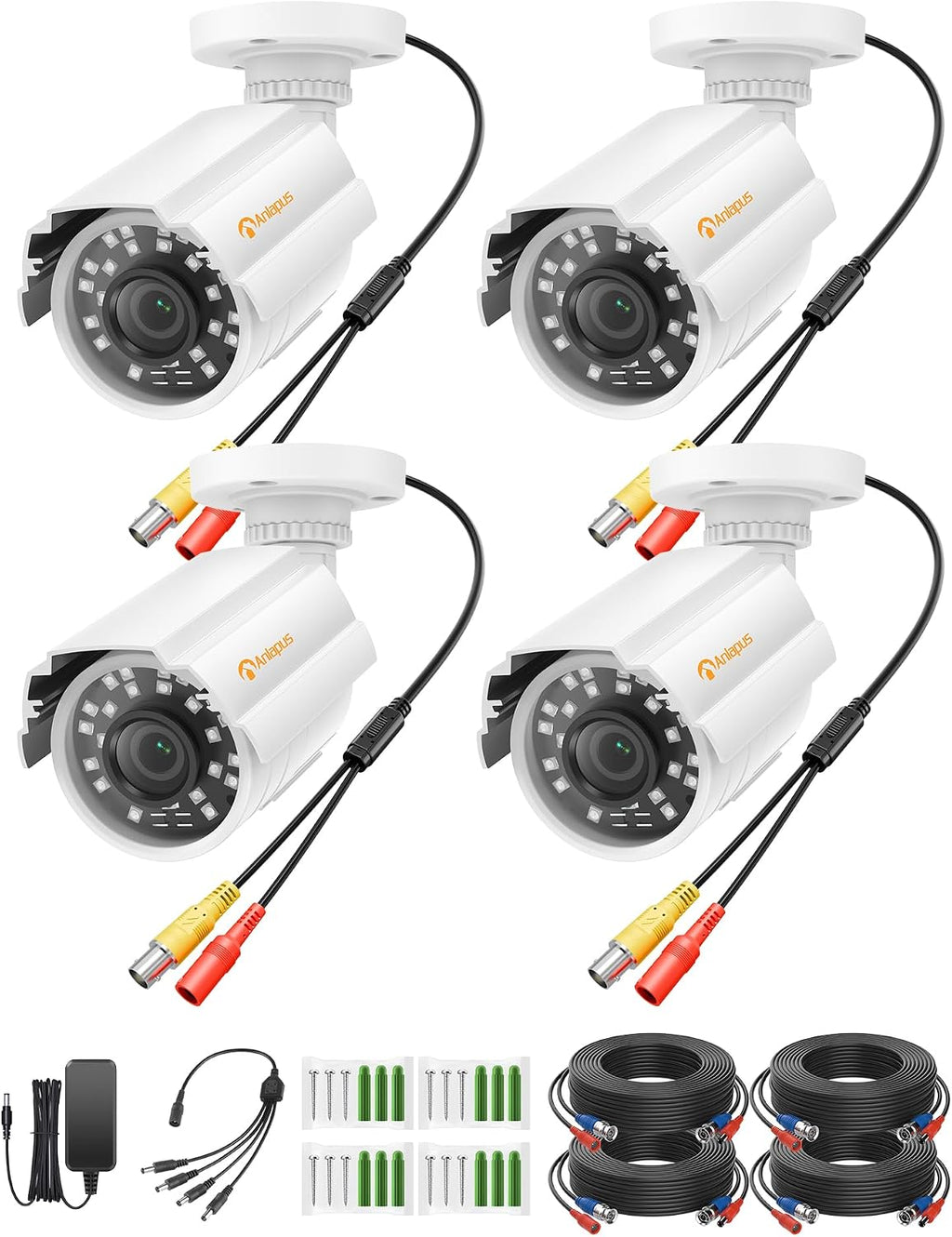 Anlapus Paquete de 4 cámaras de seguridad HD 1080P, IP66 resistente...