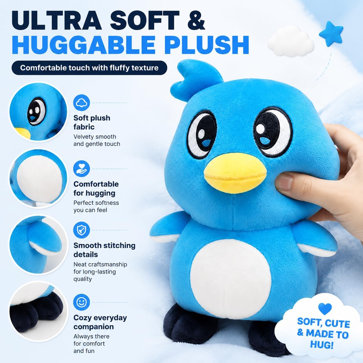 Juguete de peluche de pingüino azul, muñeca de peluche suave de 9.8...