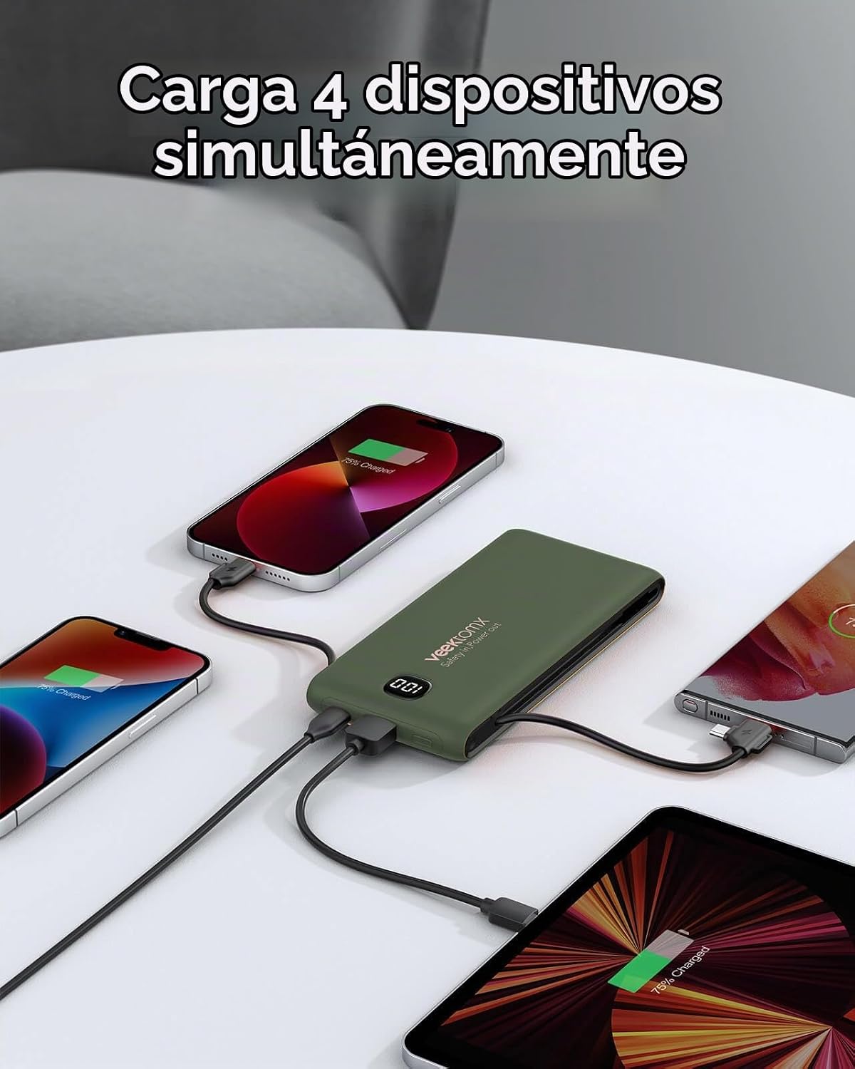Cargador portátil VEEKTOMX de 10000 mAh con cables integrados y enc...