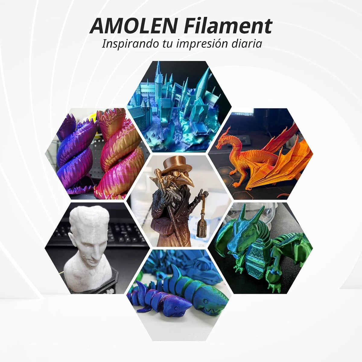 AMOLEN Filamento PLA para impresora 3D de 0.07 in, paquete de filam...