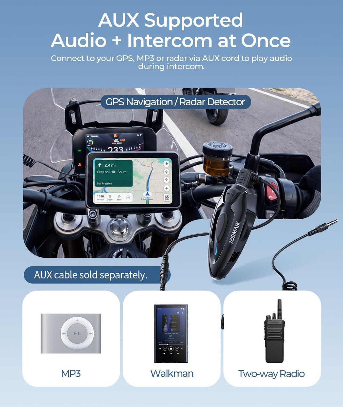 JESIMAIK Auriculares Bluetooth para motocicleta, intercomunicador B...