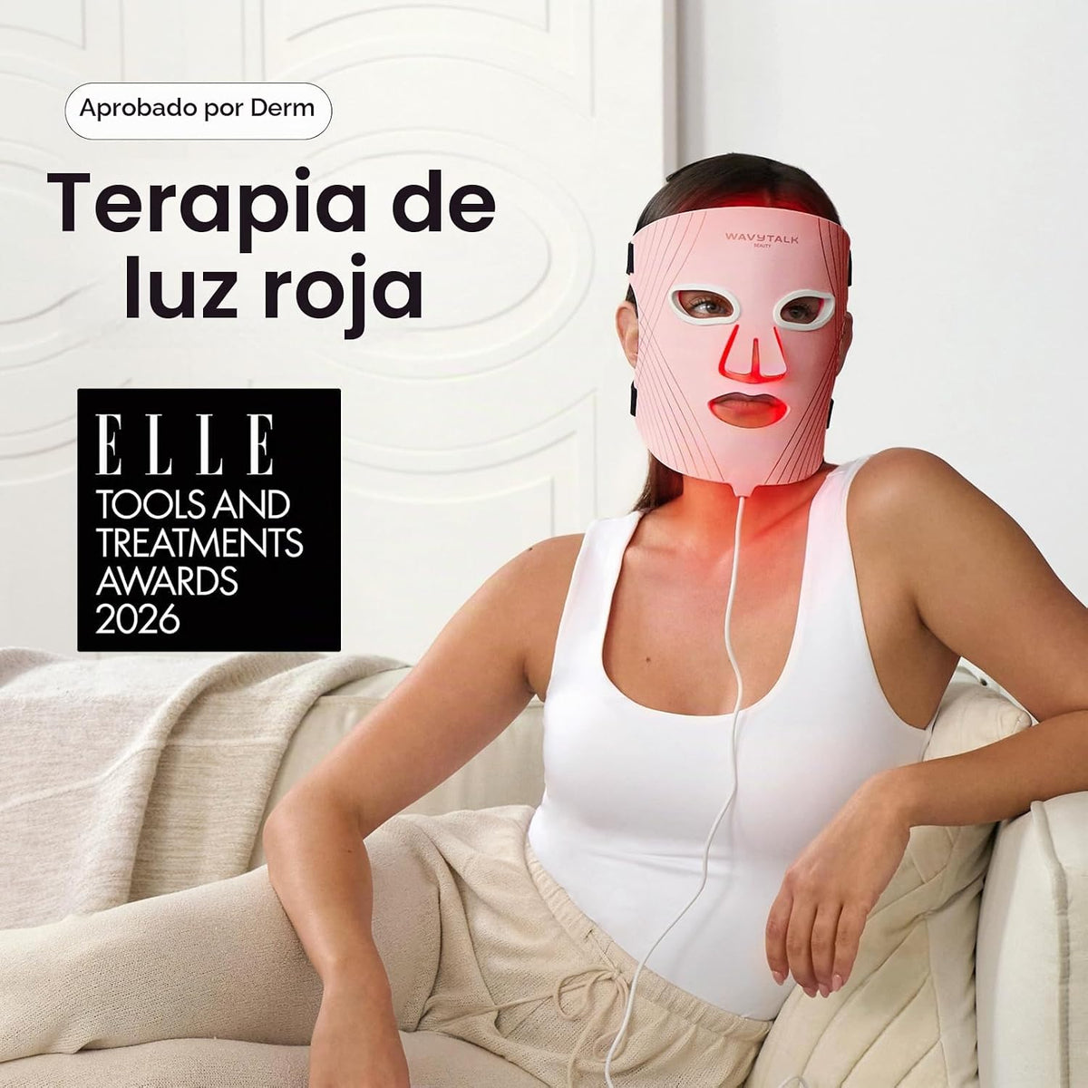 Wavytalk Máscara de terapia de luz roja para cara, ELLE mejor herra...