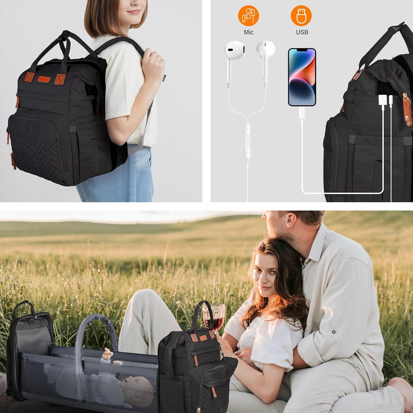 Shengmeister Mochila para pañales, con mochila para cambiador, tela...