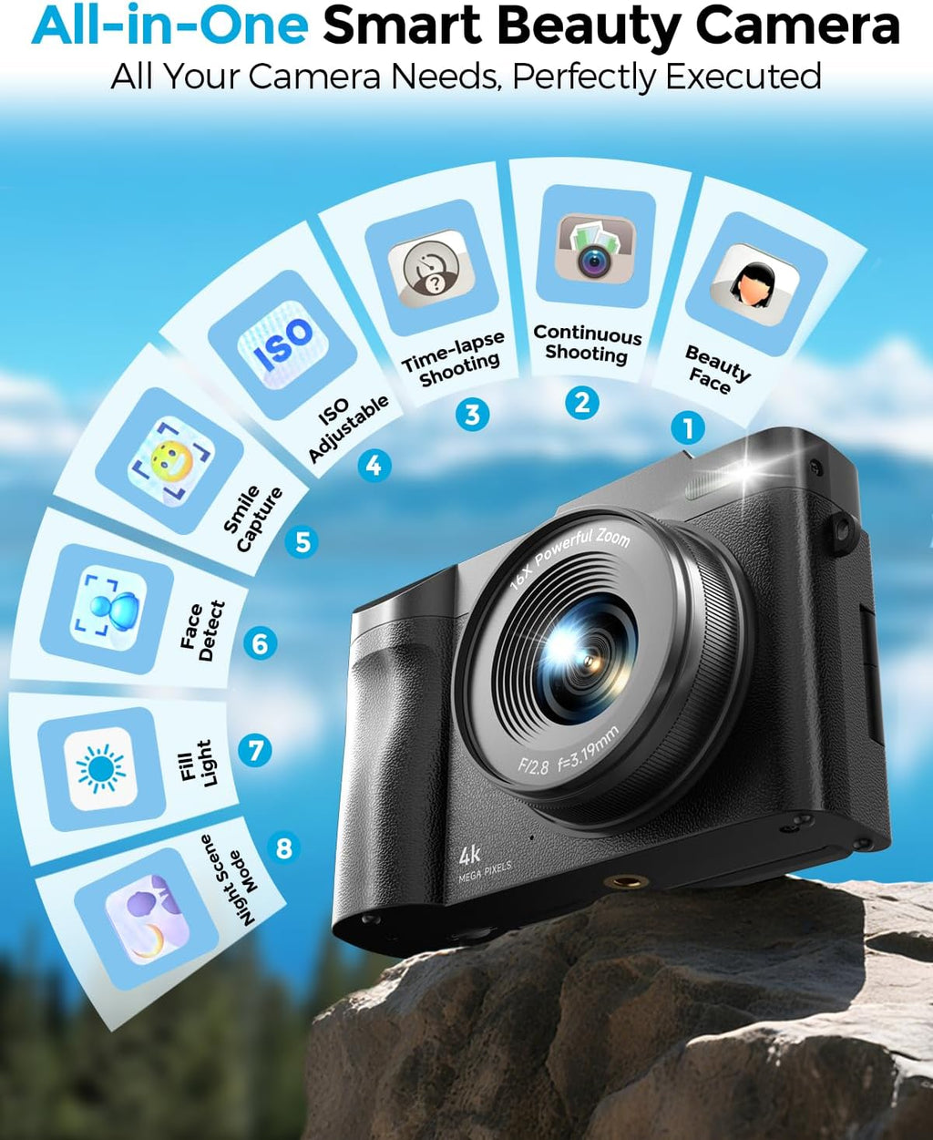 Cámara digital 4K para fotografía, cámaras digitales de enfoque aut...