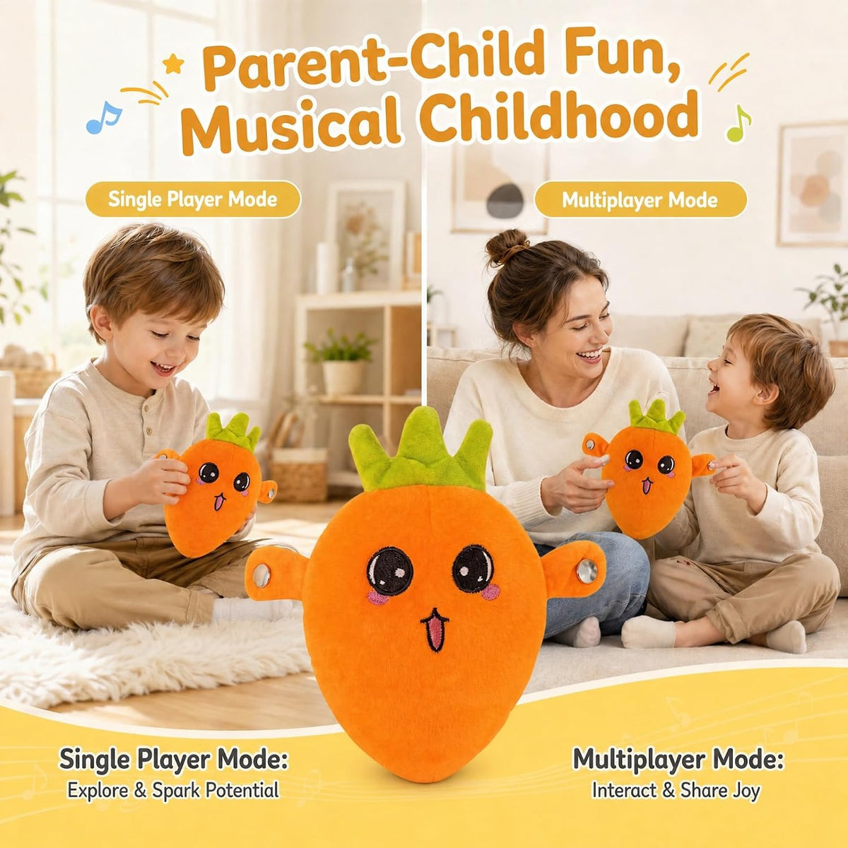 DoddyFun Juguetes sensoriales musicales, juego interactivo de peluc...