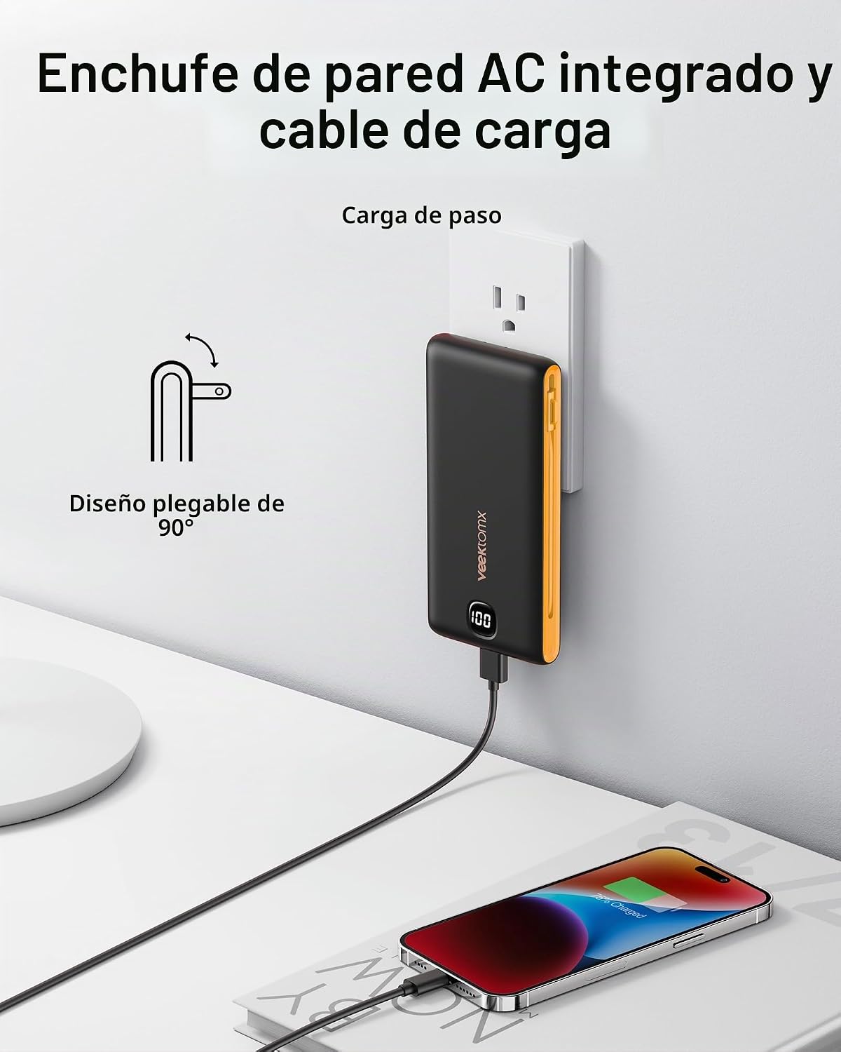 Cargador portátil VEEKTOMX de 10000 mAh con cables integrados y enc...