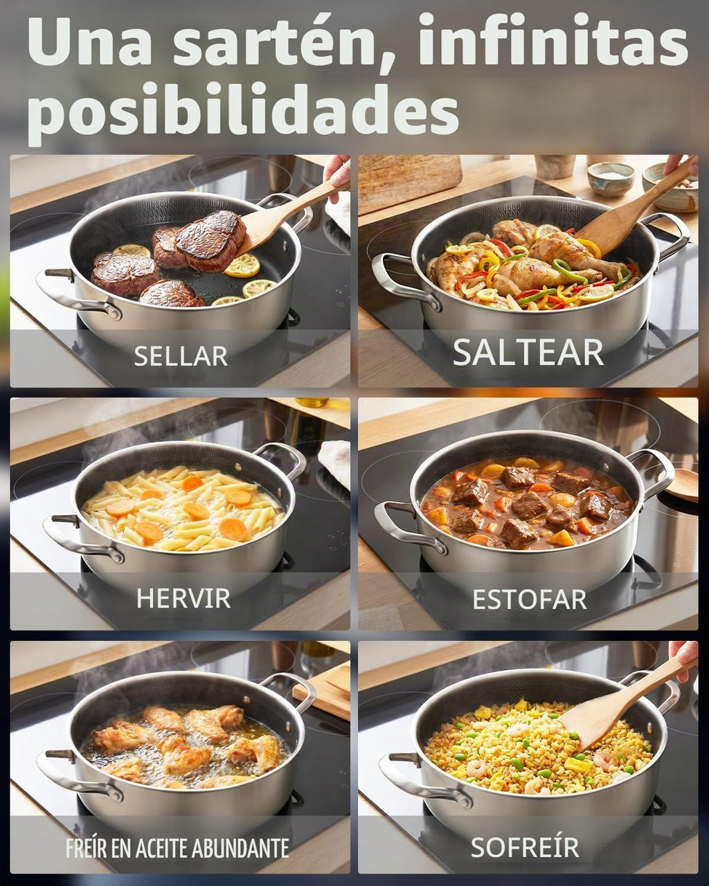 LOLYKITCH Sartén para saltear híbrida de cerámica antiadherente de...