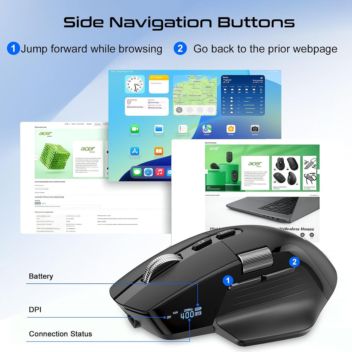 TSQQST Ratón inalámbrico para laptop, mouse ergonómico de computado...