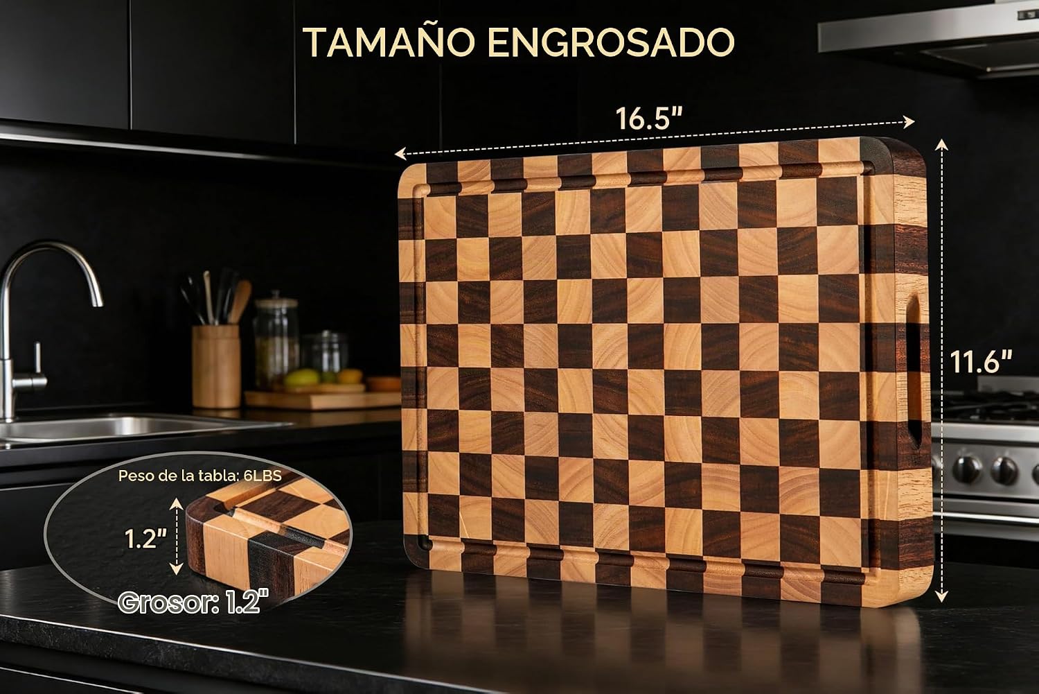 THETCHRY Tabla de cortar para cocina, tabla de cortar a cuadros gru...