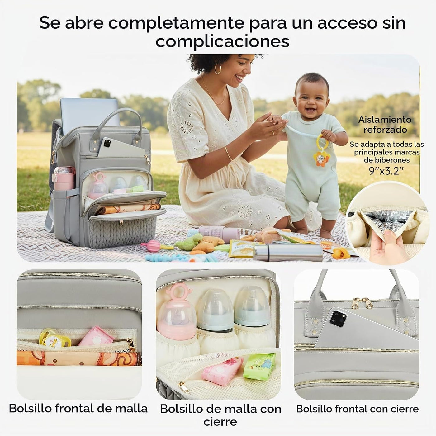 AIJIEKE Bolsa de pañales, mochila grande para pañales de bebé de ap...
