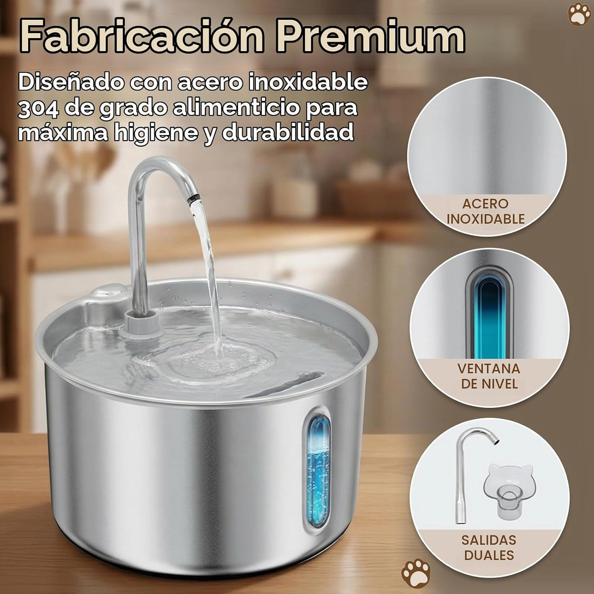 Fuente de agua de acero inoxidable para gatos, dispensador automáti...