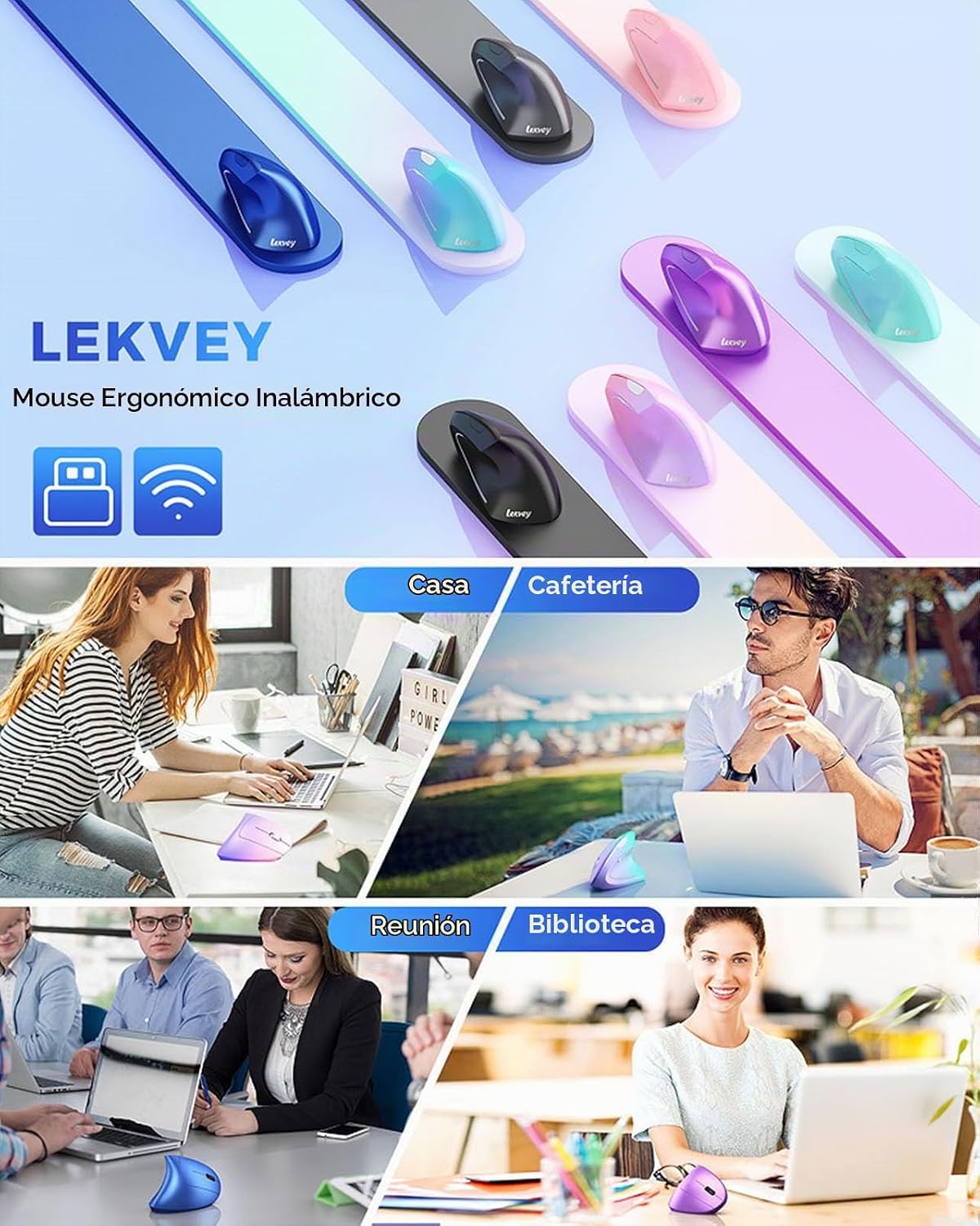 Lekvey Ratón ergonómico, recargable 2.4G USB vertical inalámbrico,...