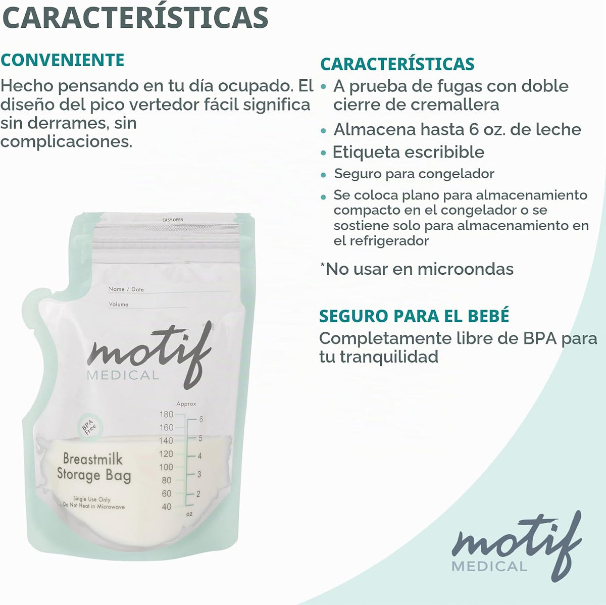 Motif Medical Bolsas de almacenamiento de leche materna, 40 unidade...