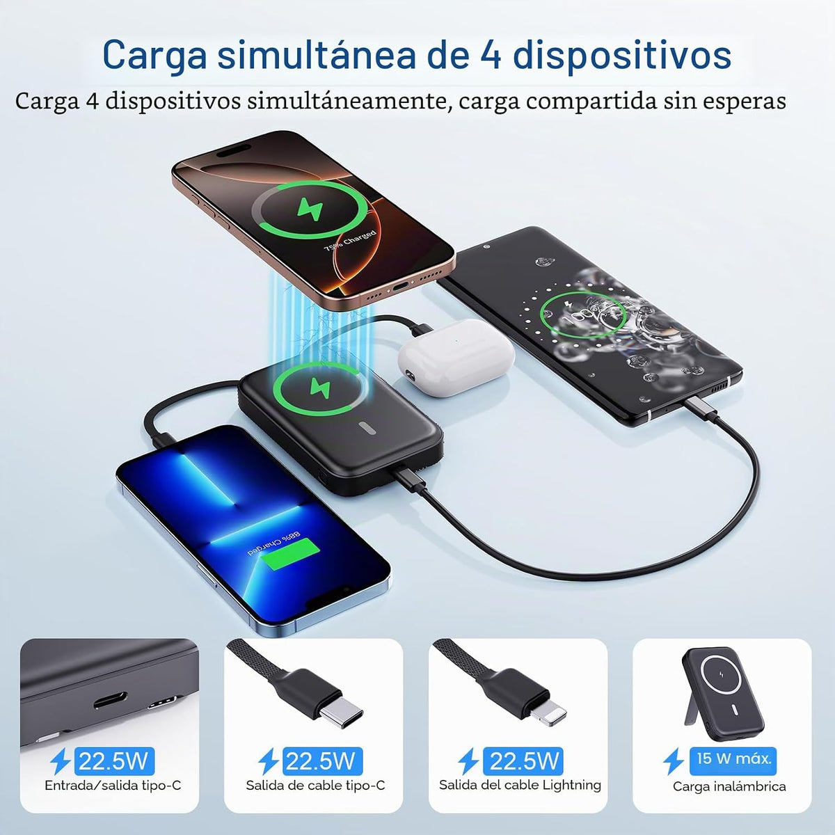 VTIAEK Banco magnético de energía 16800mAh con cables incorporados...