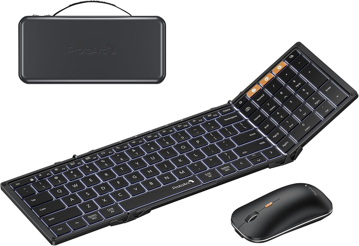 ProtoArc XKM01 Pro - Teclado y mouse plegables retroiluminados, tam...