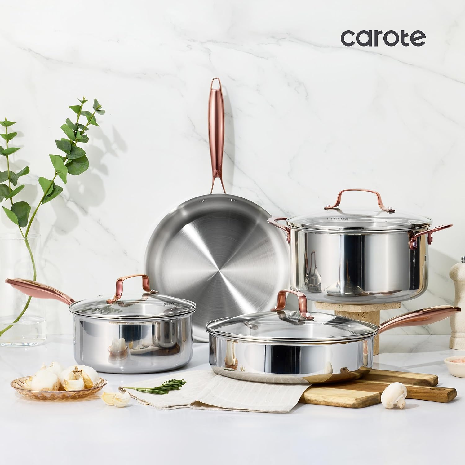 CAROTE Juego de utensilios de cocina de acero inoxidable de tres ca...