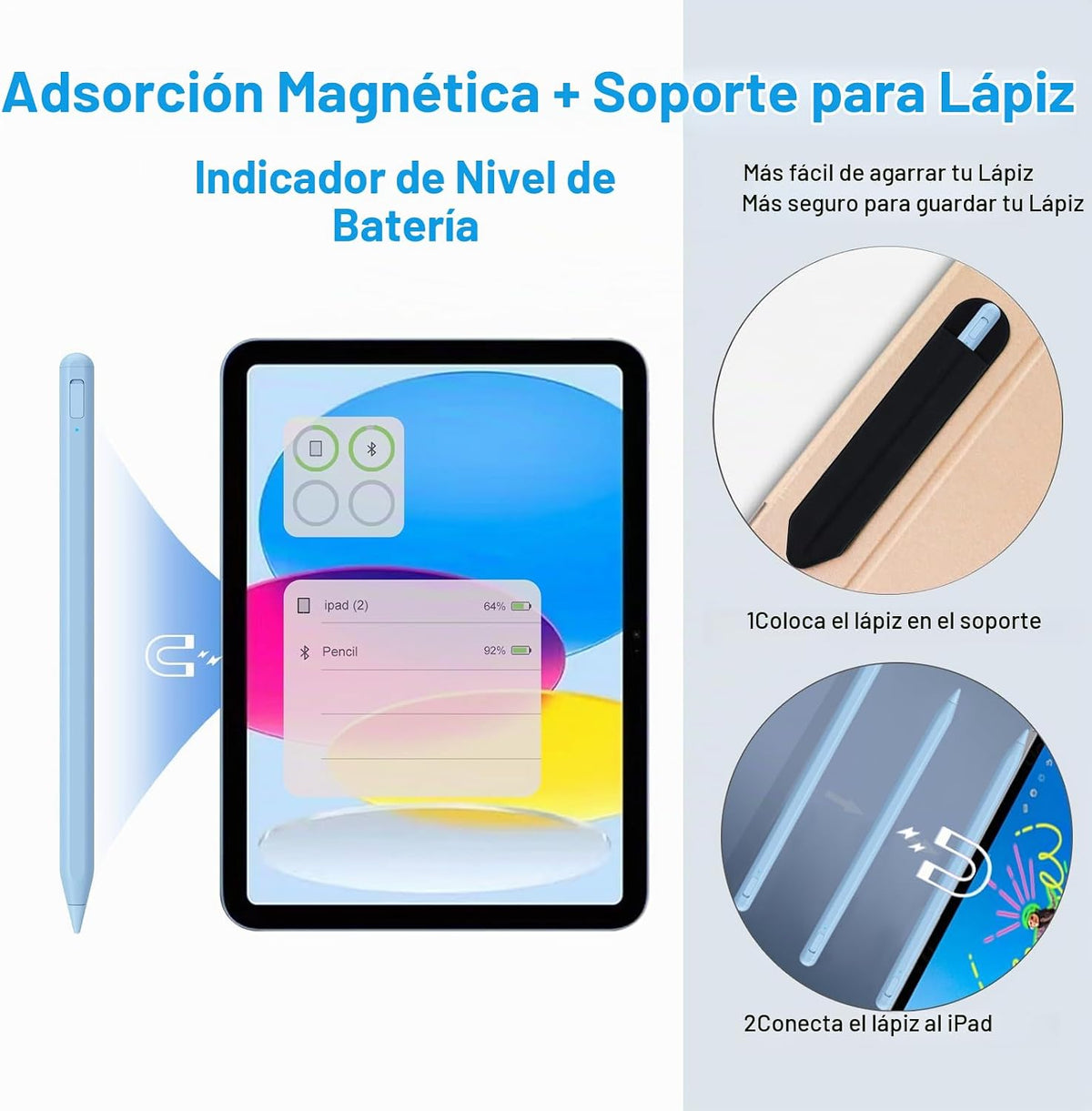 Lápiz capacitivo para iPad 2018-2025 con rechazo de palma, lápiz Ap...