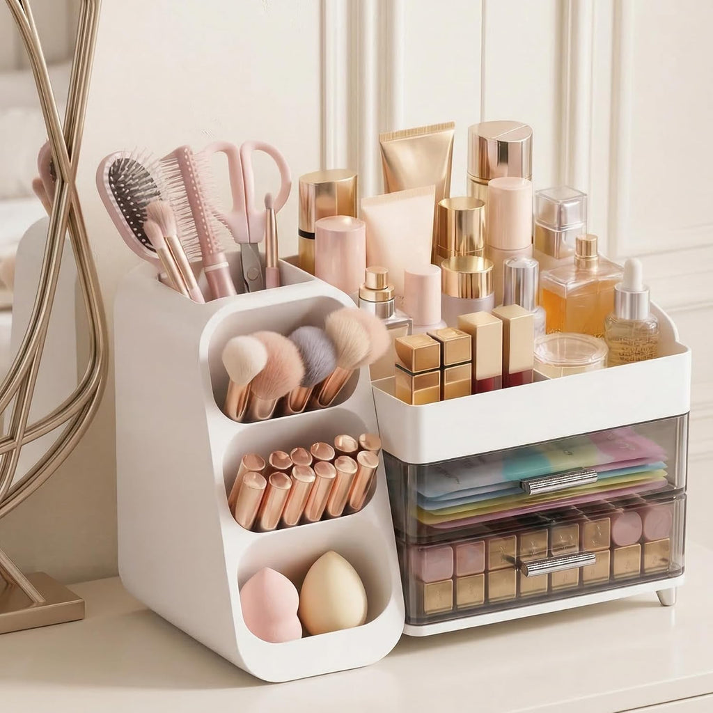 Organizador de maquillaje de gran capacidad con soporte para brocha...