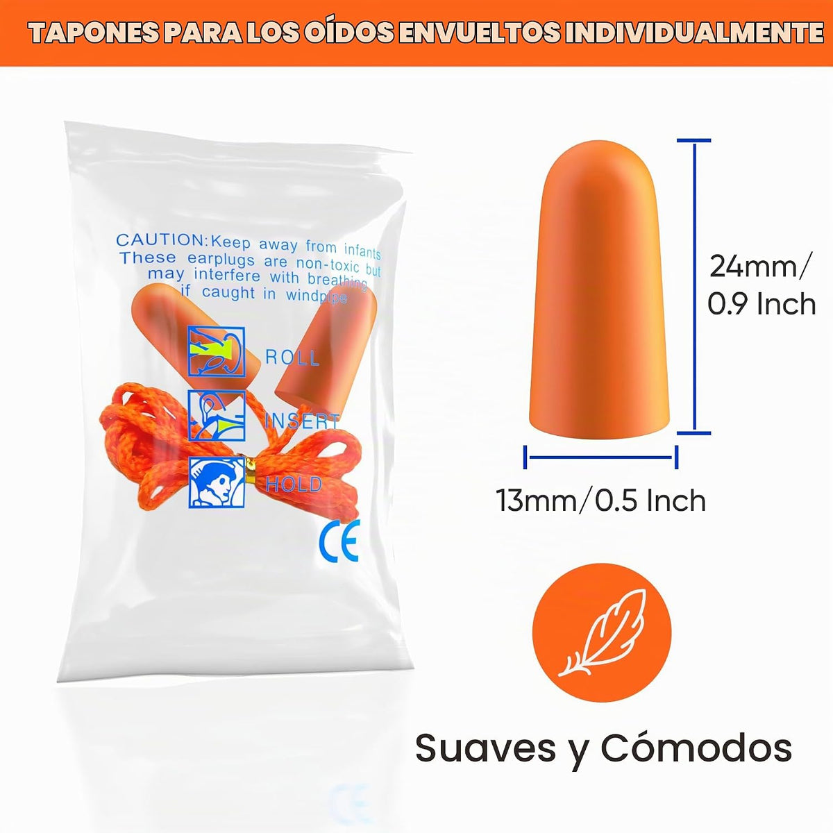 Tapones para los oídos con cable de espuma, 100 pares, protección a...