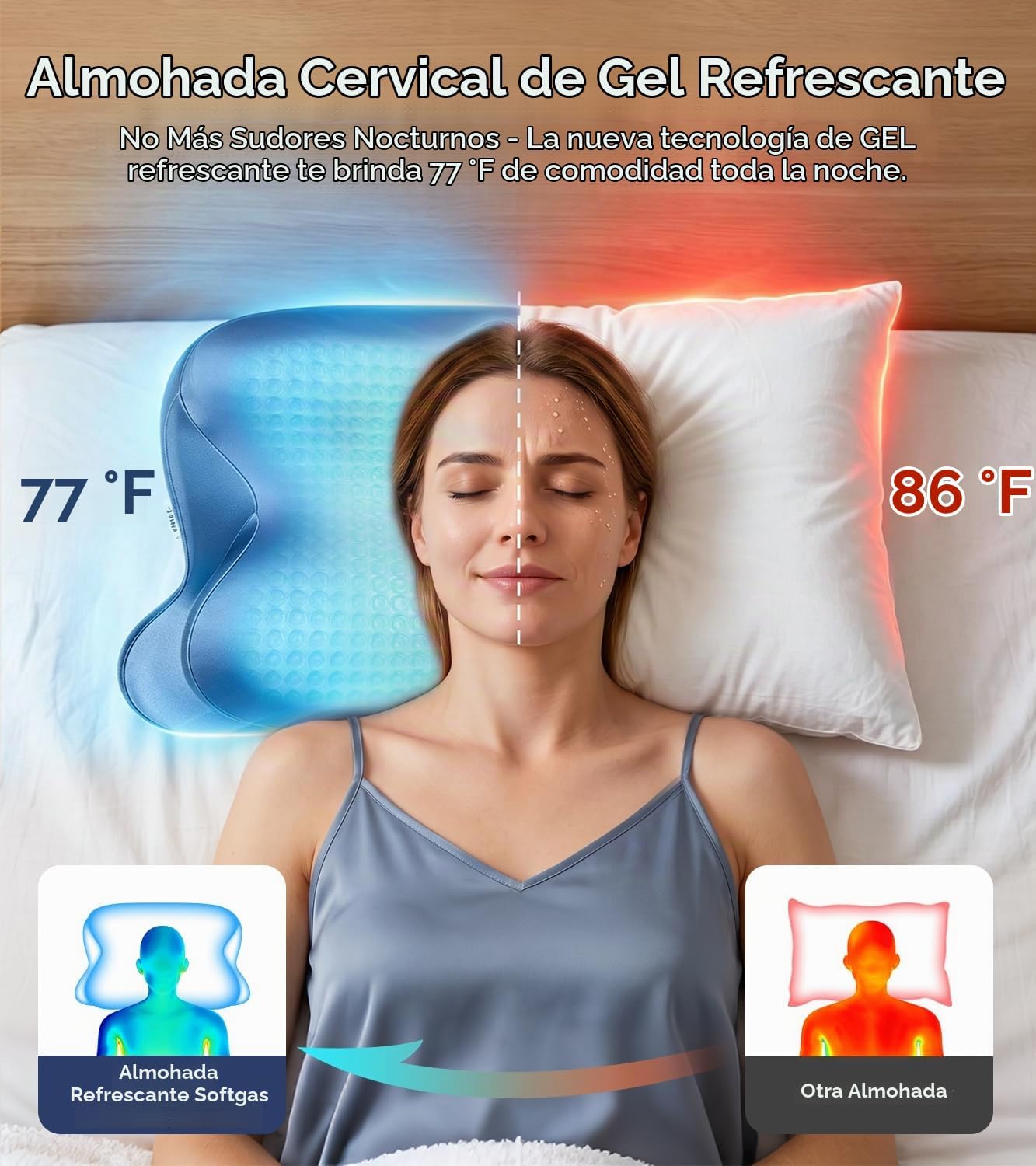 Almohada de espuma viscoelástica de gel de enfriamiento 2026, almoh...