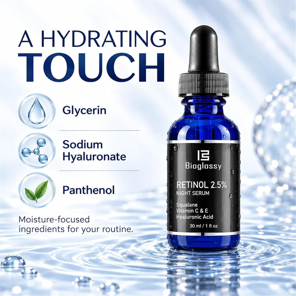 Bioglossy Suero de retinol para cara, 2.5% retinol intenso suero no...