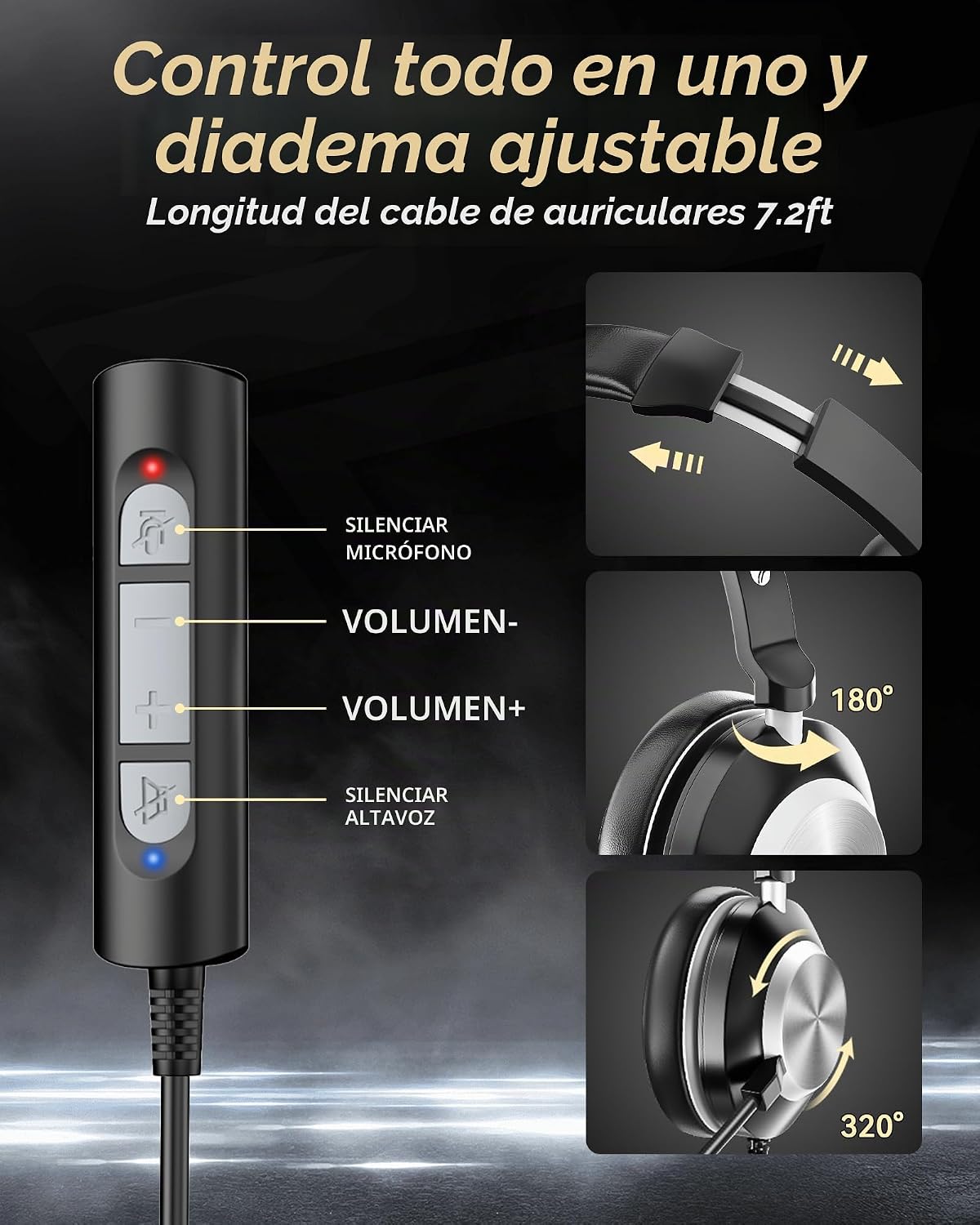 Voistek Auriculares USB con micrófono para PC, auriculares de traba...