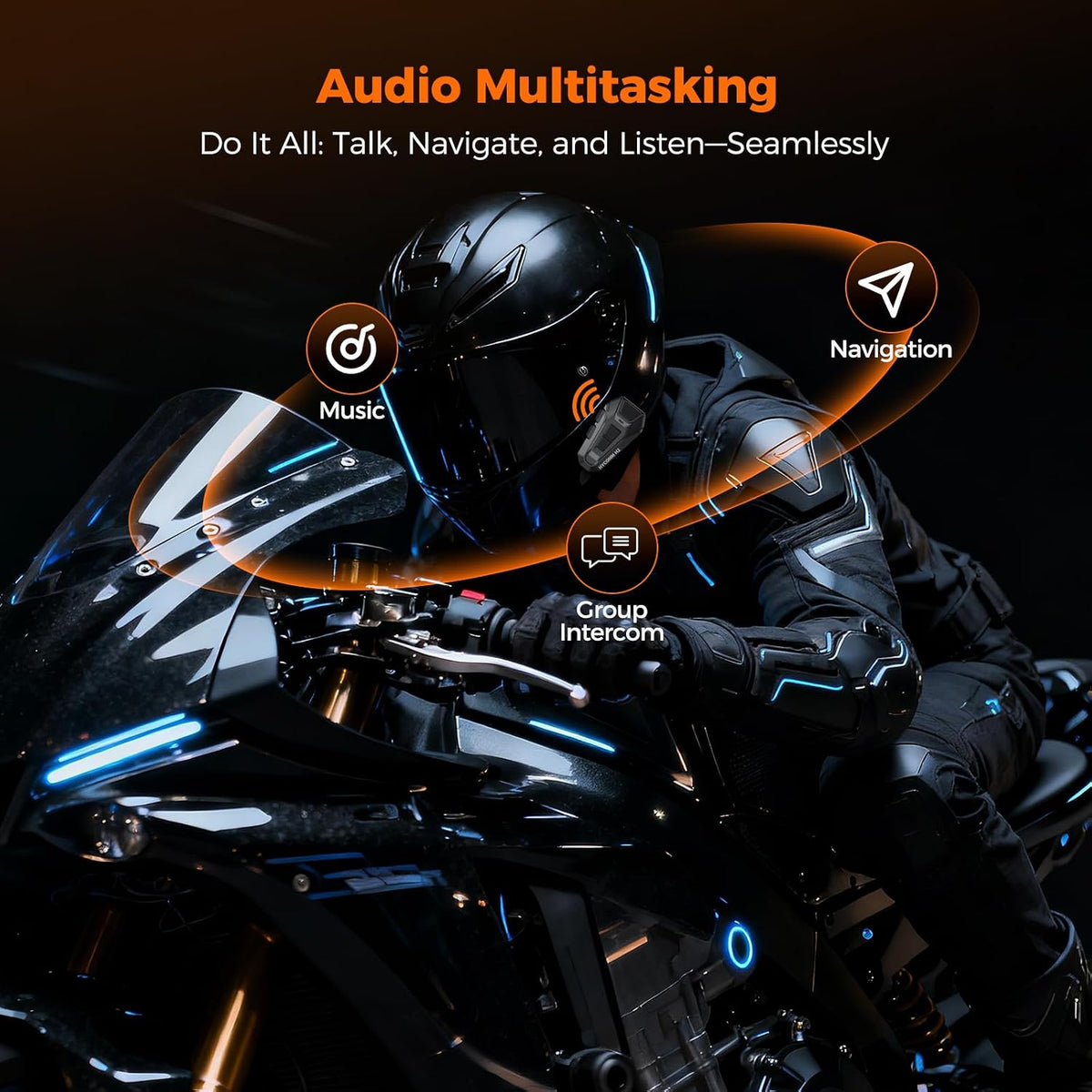 HYCOMM Auriculares Bluetooth de la motocicleta H4, sistema de comun...