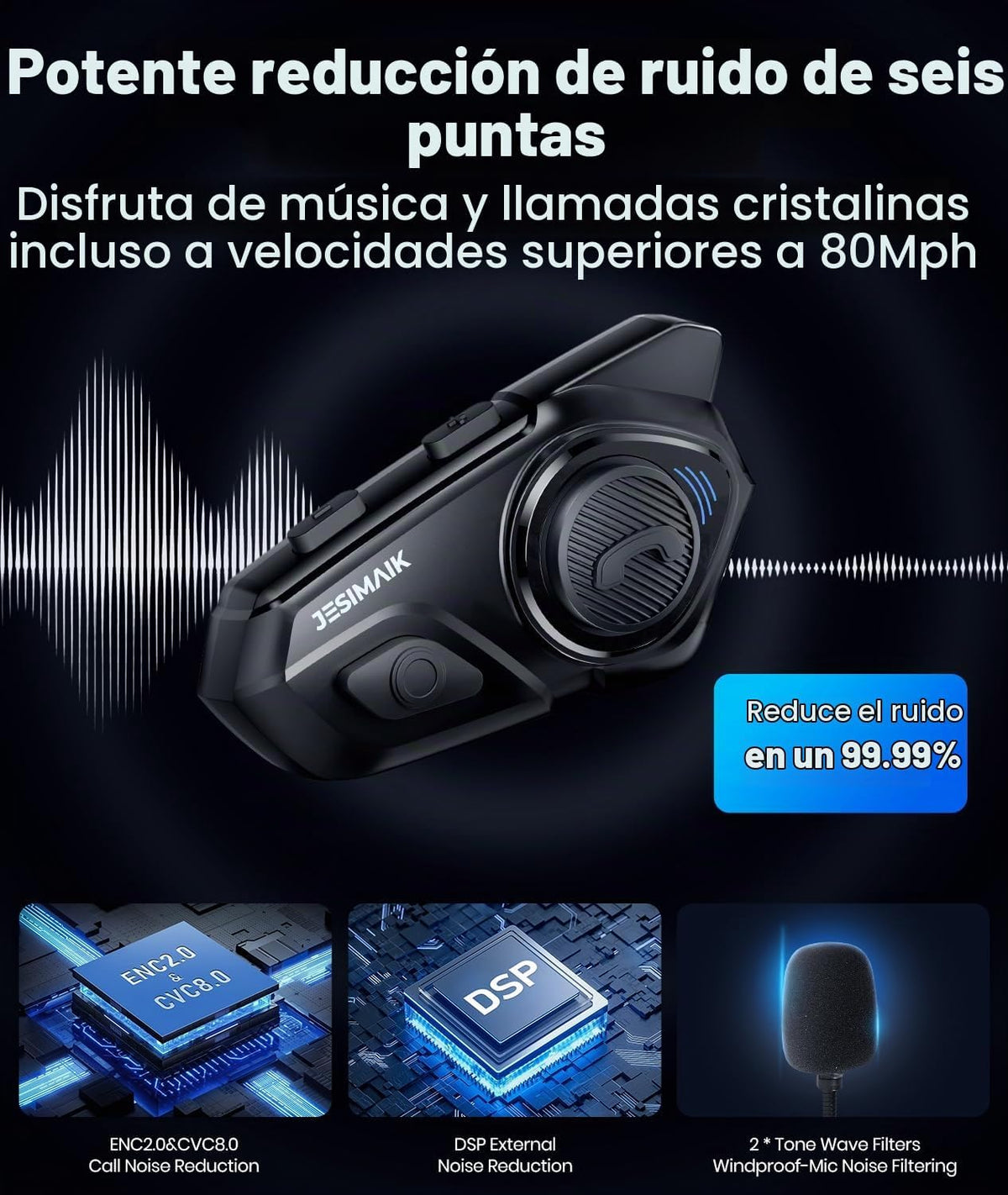 JESIMAIK Auriculares Bluetooth para Casco de Motocicleta, Sistema d...