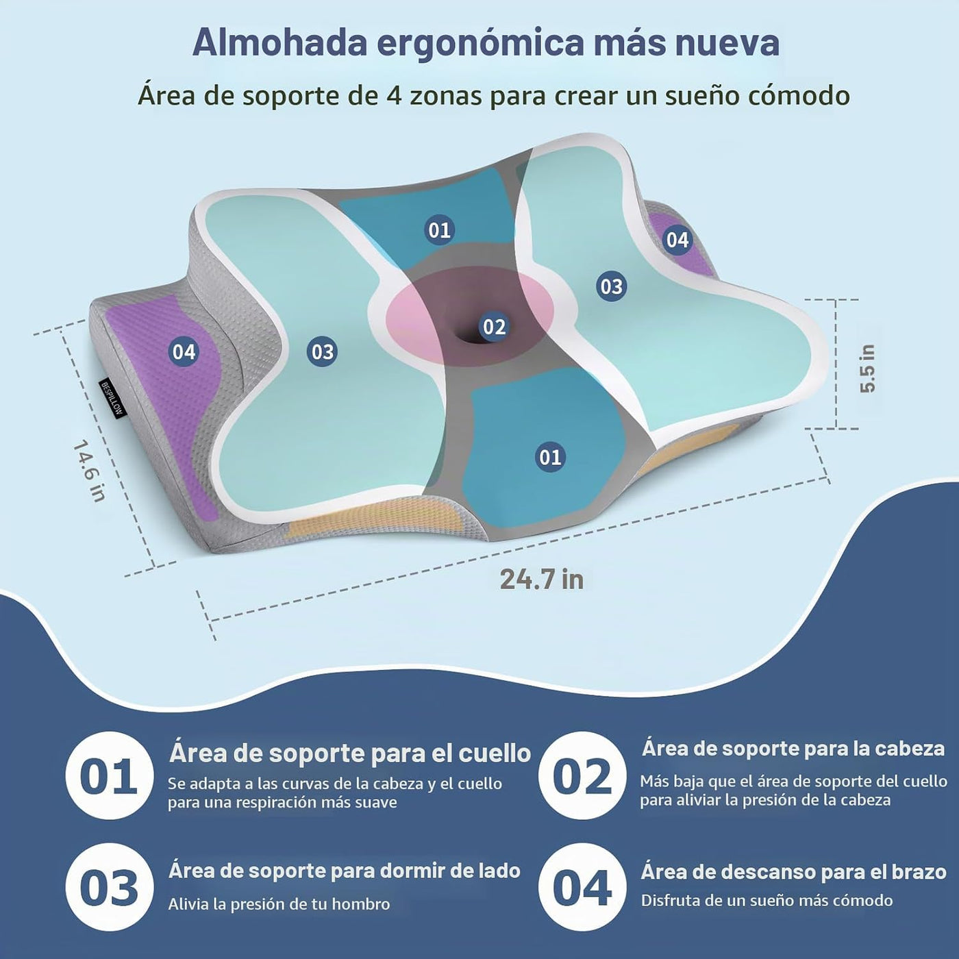 Almohada cervical para el cuello para aliviar el dolor, almohada er...