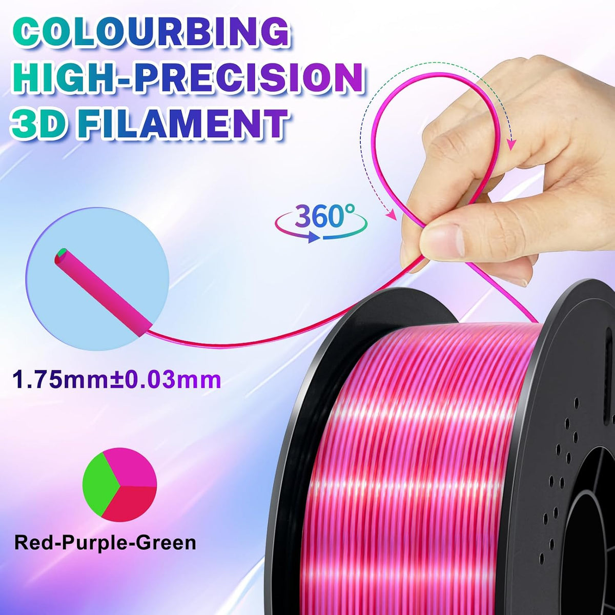 Colourbing Filamento para impresora 3D PLA + de seda tricolor de 0....