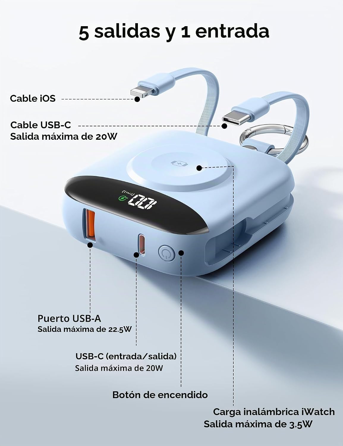 BLJIB Cargador portátil 10000mAh 22.5W Banco de energía incorporado...