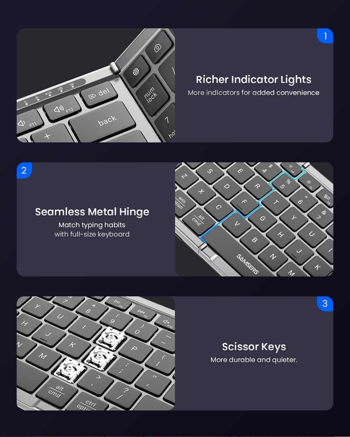 Teclado y ratón plegables, combo de teclado Bluetooth plegable Sams...