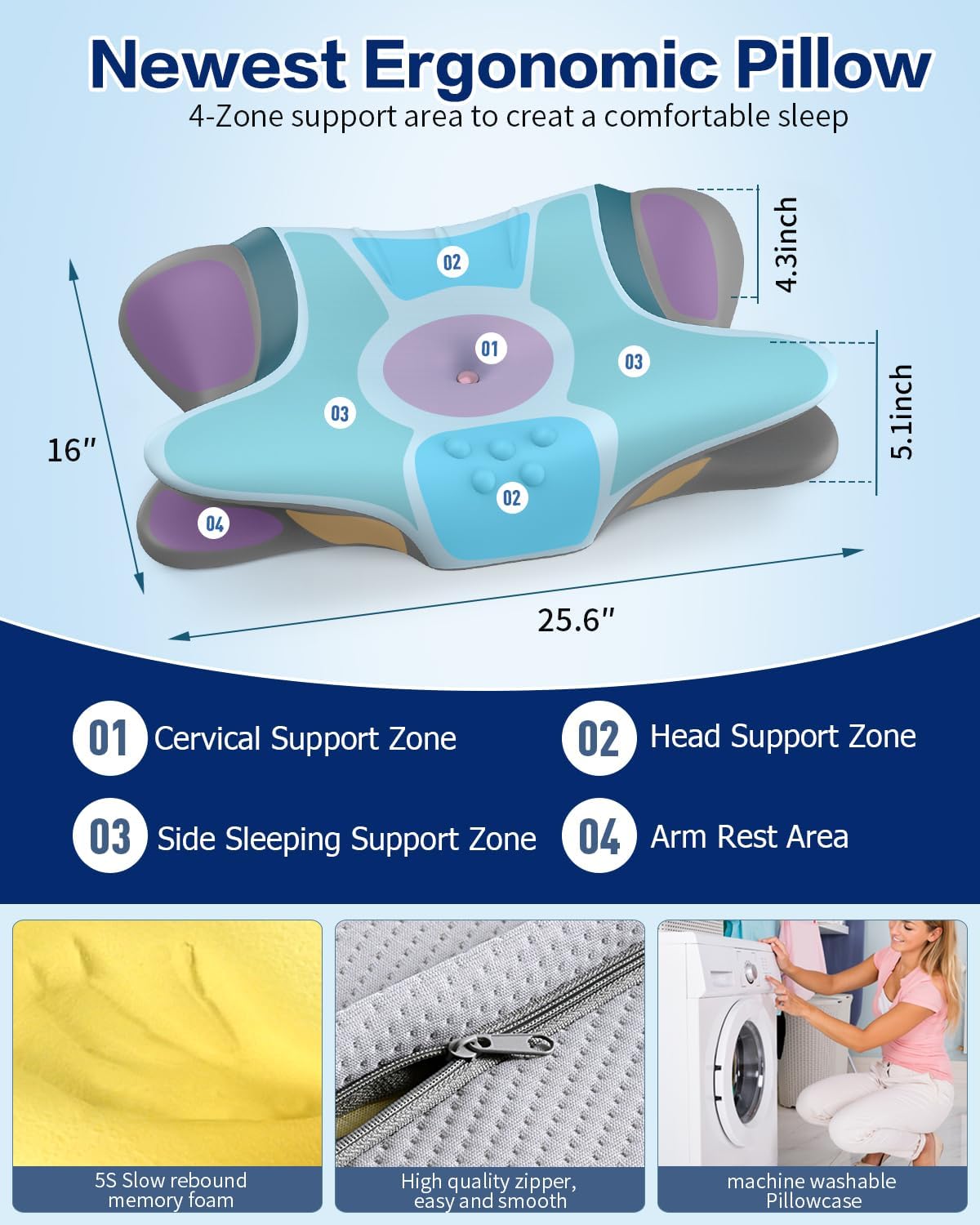 Almohada cervical para el cuello para aliviar el dolor, almohada er...