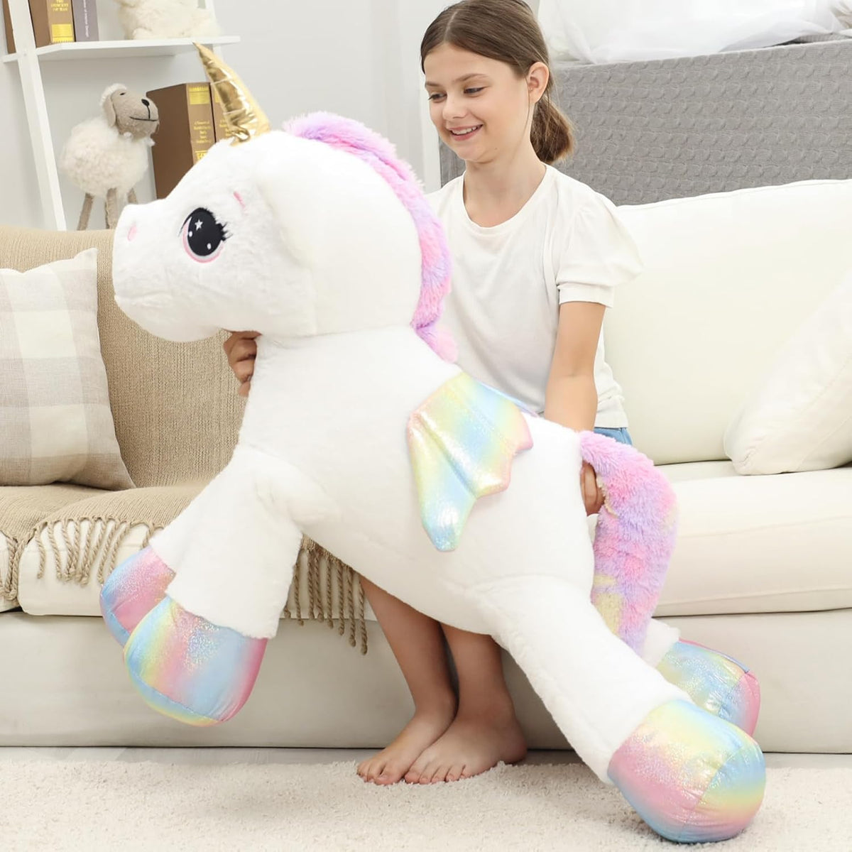 FFxiong Almohada de peluche gigante de unicornio de 44 pulgadas, li...