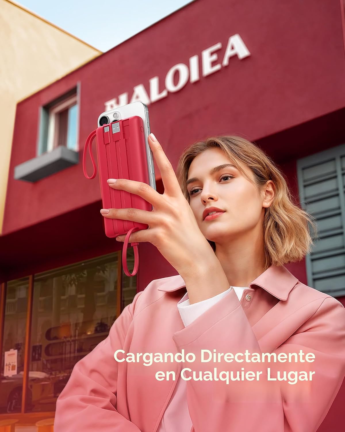 Cargador portátil VRURC, 4 cables integrados y banco de energía con...