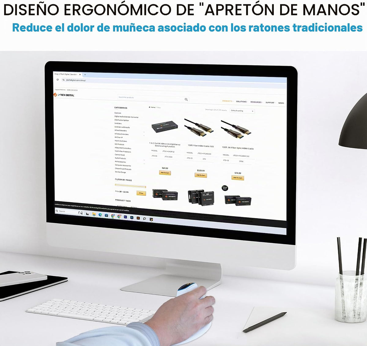 J-Tech Digital Ratón inalámbrico, mouse ergonómico vertical con mod...