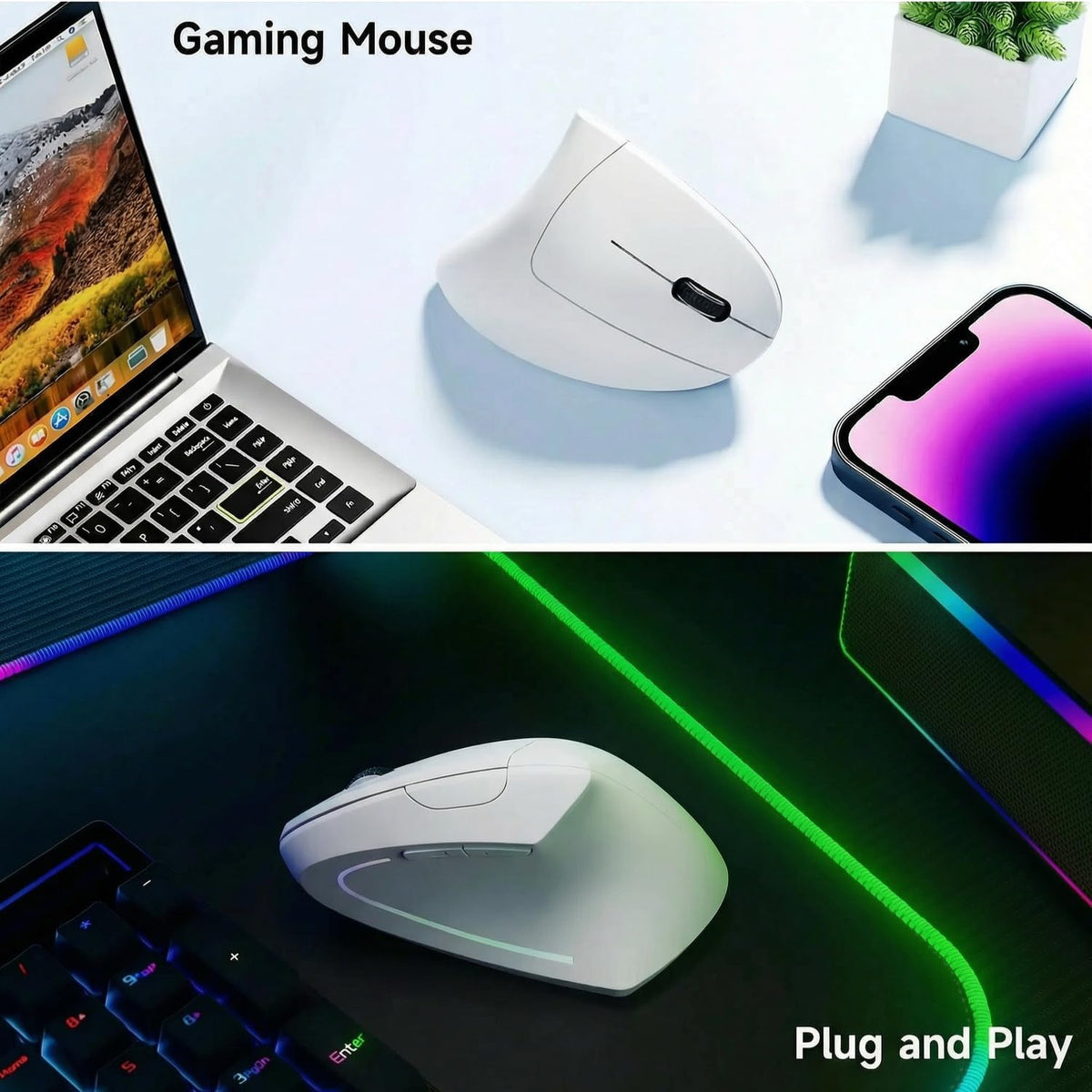 tlkawzy Ratón inalámbrico vertical ergonómico, elegante, recargable...