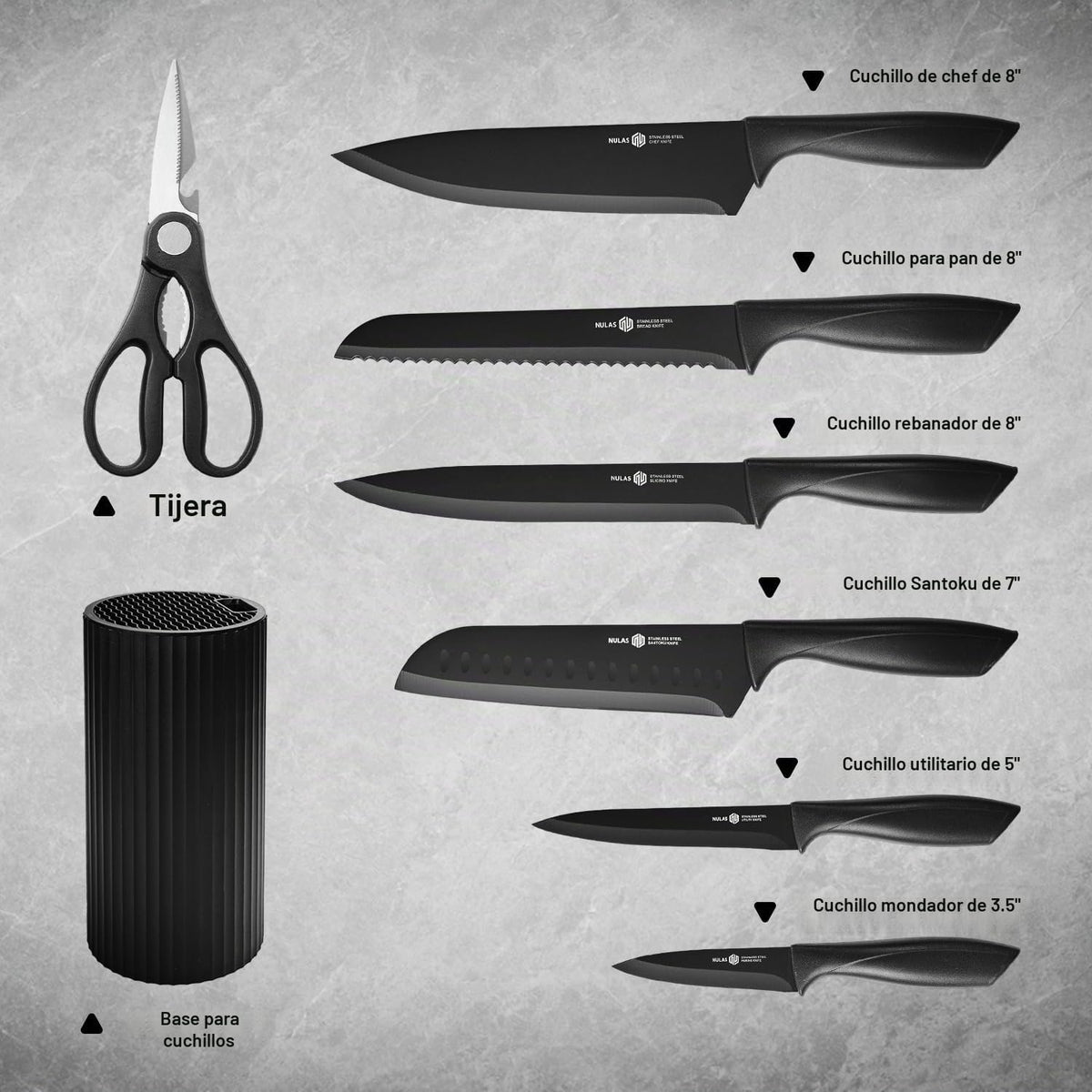 NULAS Juego de cuchillos de cocina de 8 piezas con bloque universal...