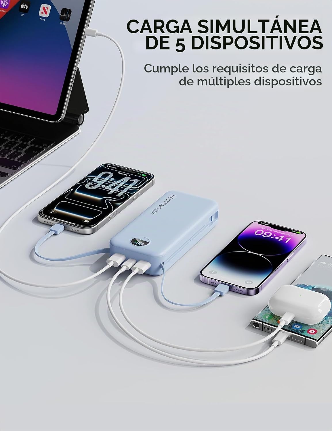 Nusyddy Cargador portátil 20000mAh de carga rápida con enchufe de p...