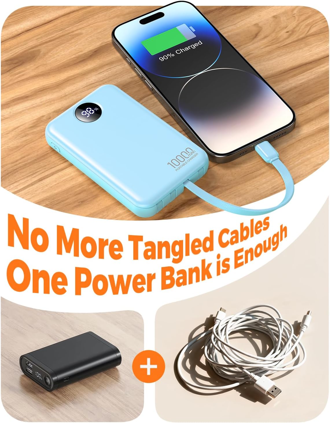 Cargador portátil Zmmyuluo 10000mAh con 4 cables incorporados 40% m...