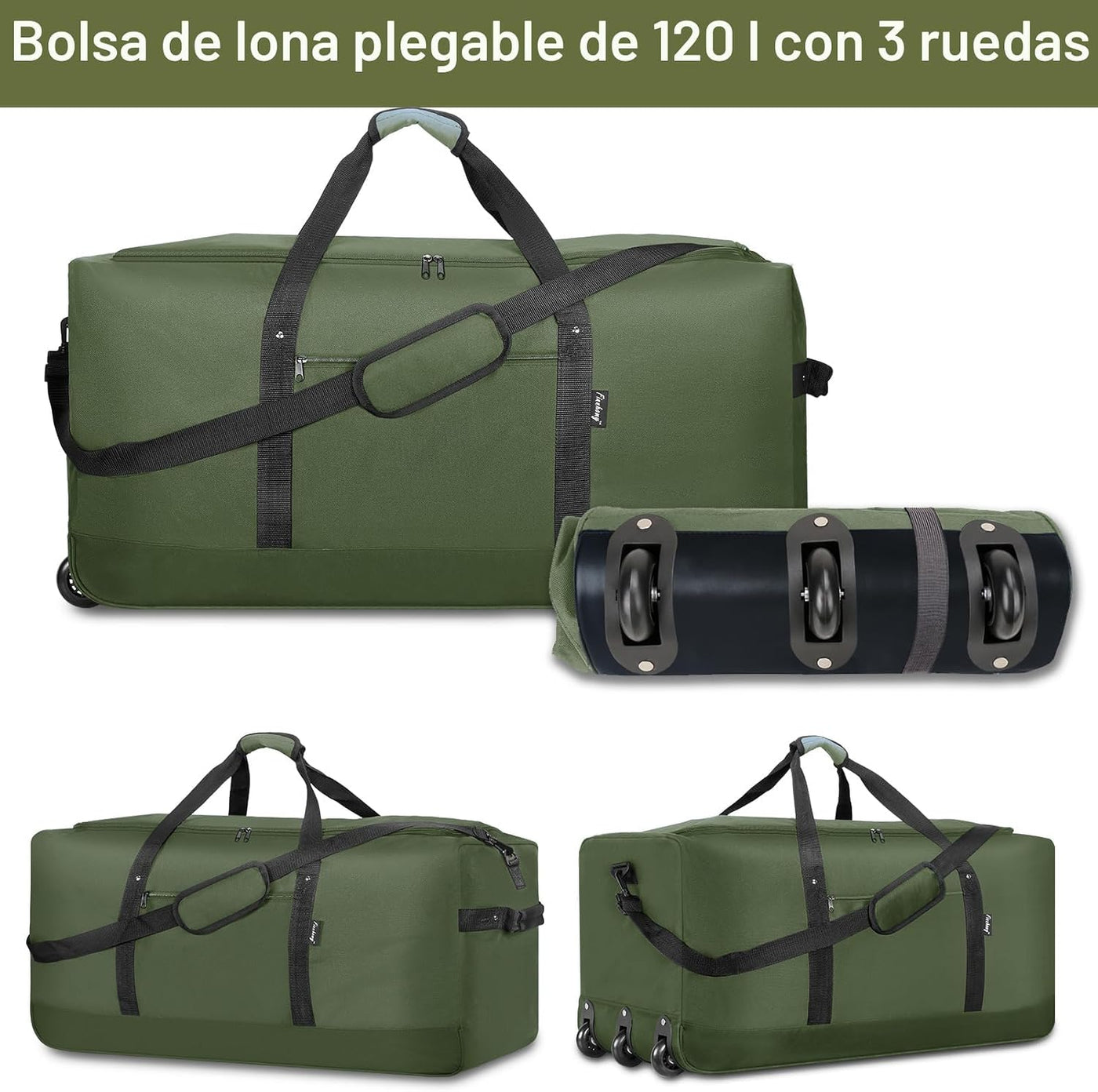 Finnhomy Bolsa de Lona Rodante Plegable de 120L con 3 Ruedas, Bolsa...