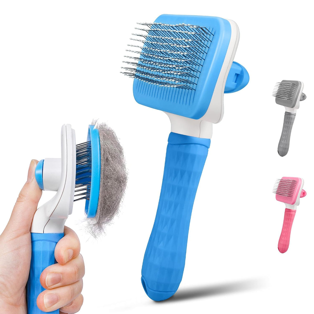 PWOD Cepillo para perros y gatos, cepillo deslizante de autolimpiez...
