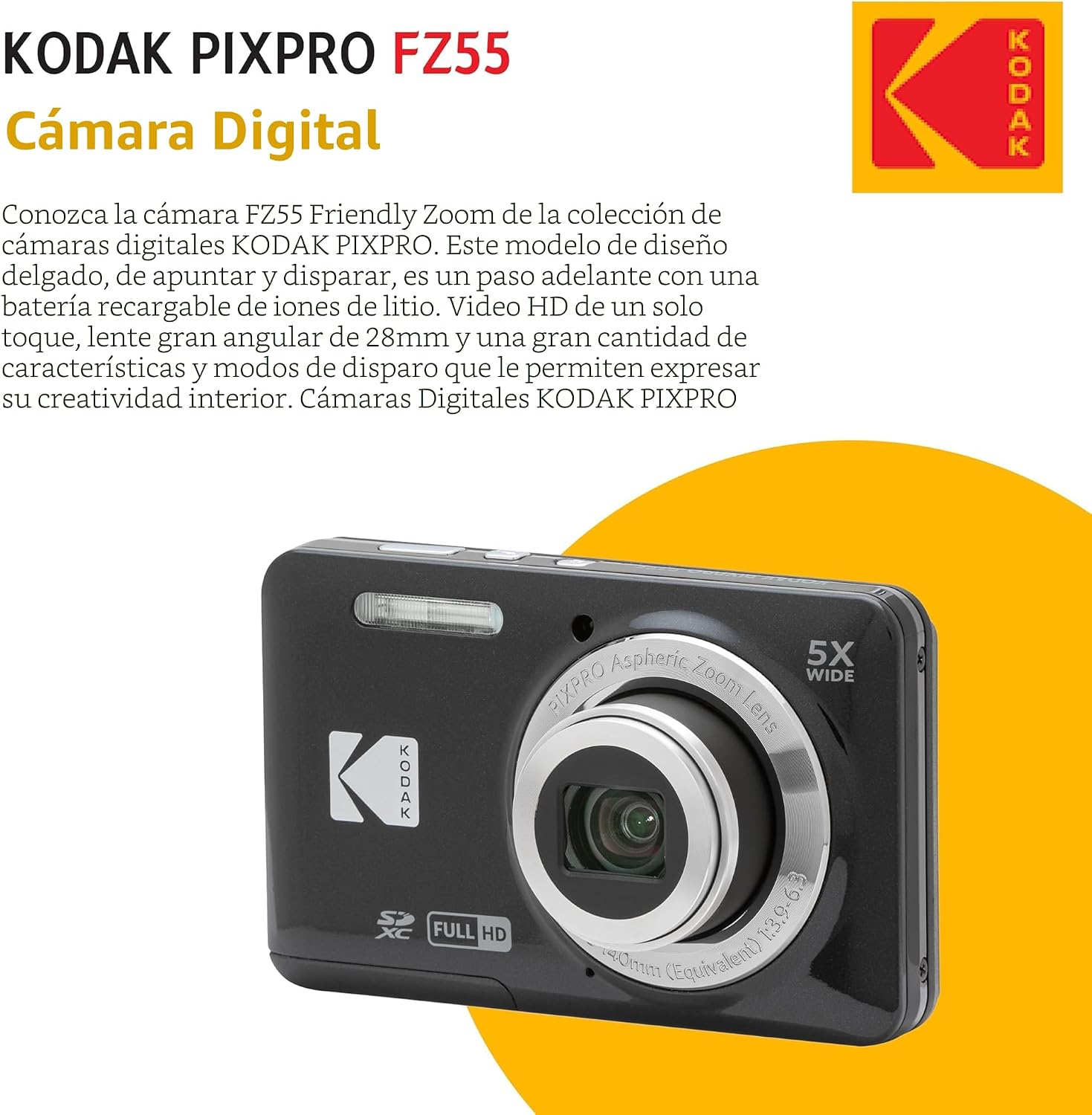 KODAK PIXPRO FZ55 - Cámara digital de 16 Mp de punto y disparo, zoo...