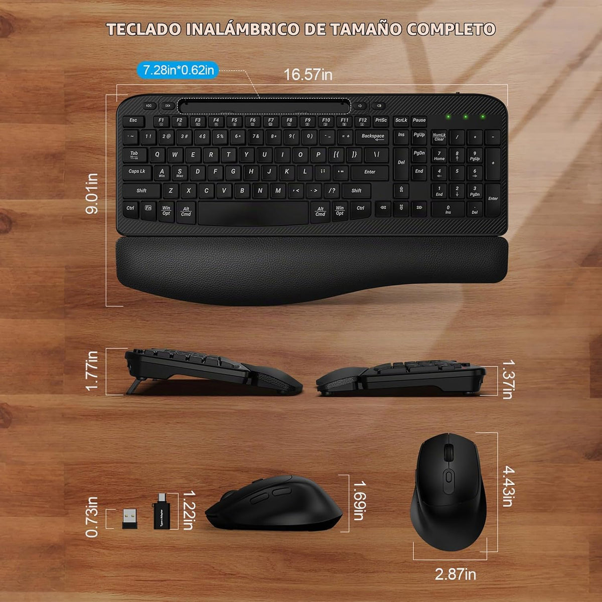 Juego de teclado y mouse inalámbrico, teclas de onda de tamaño comp...