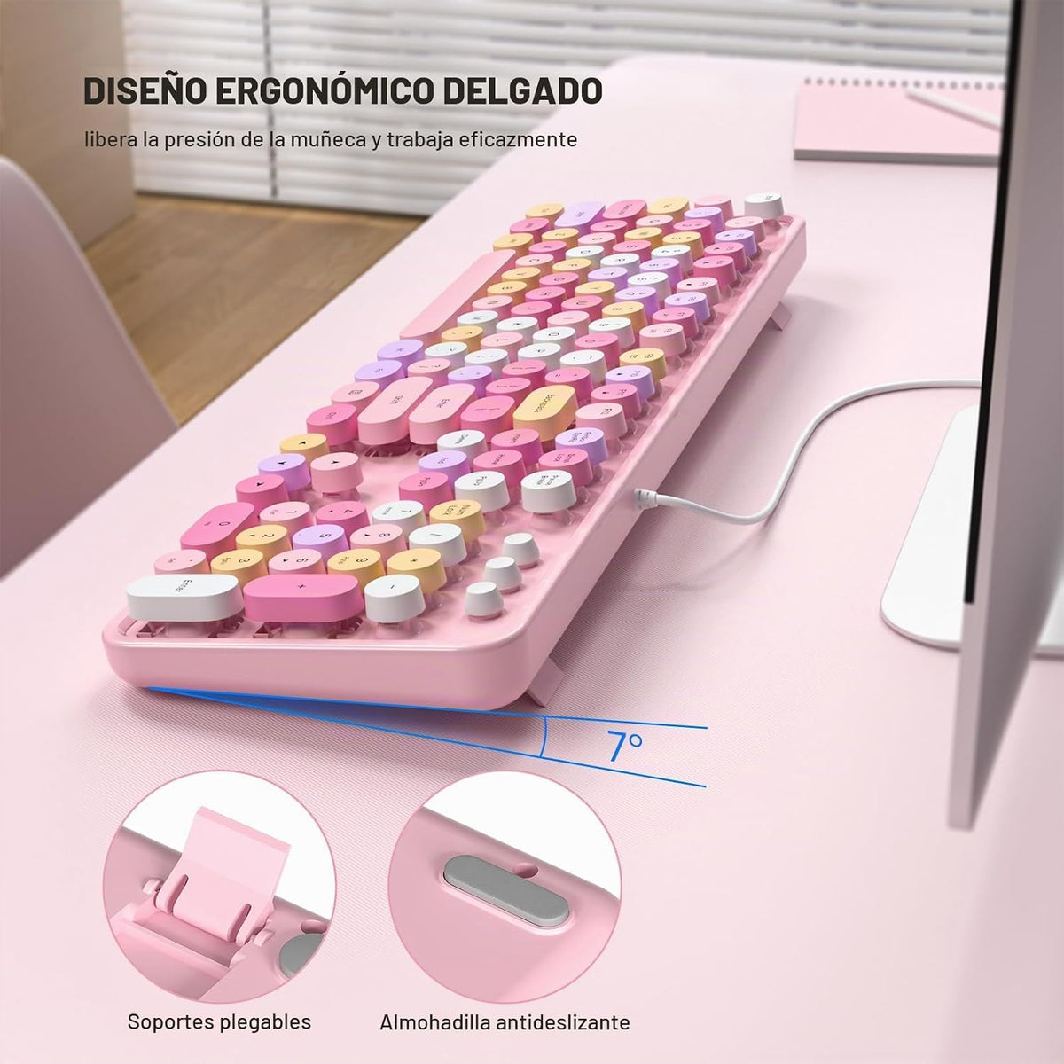 MOFII Teclado USB con cable de tamaño completo, colorido teclado de...