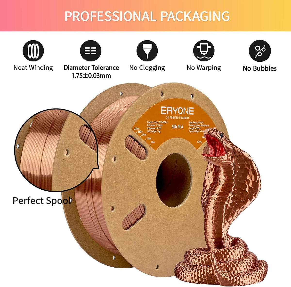ERYONE Filamento PLA de seda para impresora 3D de 0.069 in +\/- 0.0...
