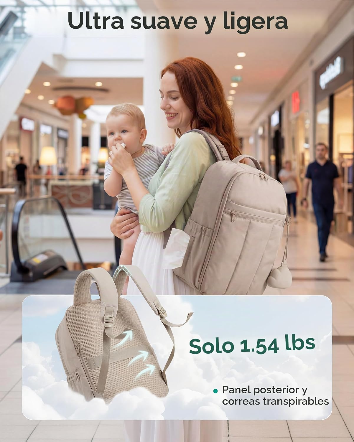 BAGSMART Mochila para pañales con bolsillos aislados y cambiador, M...