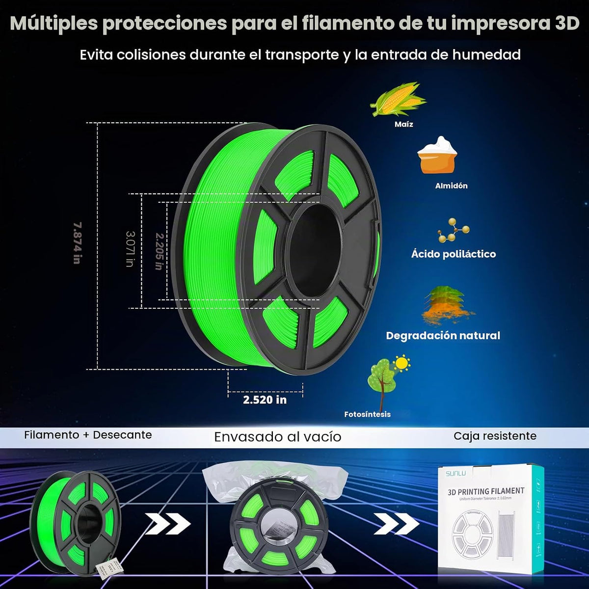 SUNLU Filamento PLA Plus de 0.07 in, rojo transparente, 2.2 lbs | F...