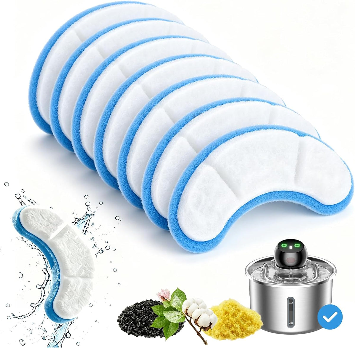 SavfuMe - Filtro de fuente de agua para gatos: 8 en 1 Kit de filtro...